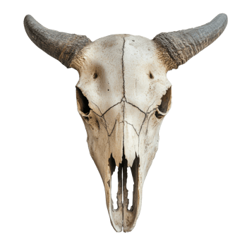 Bull skull with horns on white png