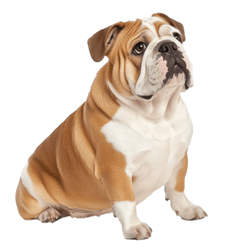 Bulldog sitting calmly indoors at home png