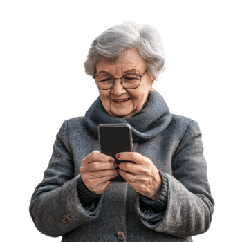 Senior woman using smartphone with joy outdoors png