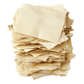 Stacked pile of crumpled beige paper sheets png