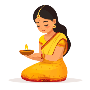 Woman giving diya at festival png