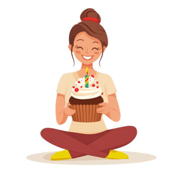 Celebrating with a giant cupcake and a smile png