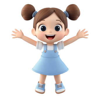 Young girl character in blue dress with pigtails png