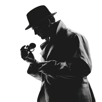 Detective silhouette examining evidence png