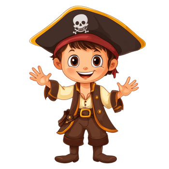 Cute cartoon pirate character waving happily png