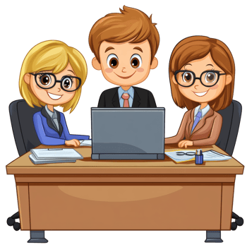 Team of coworkers collaborating at office desk png