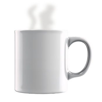 White Coffee Mug with Rising Steam Isolated on Transparent Background png