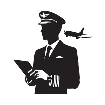Airplane Pilot Man black silhouette on white background vector