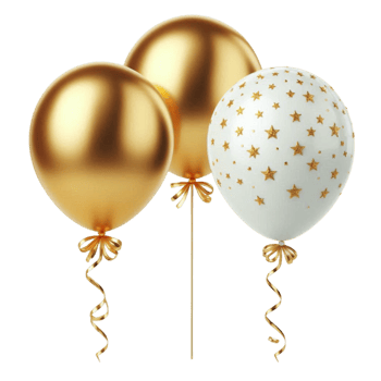 gold balloons with stars and gold ribbon png