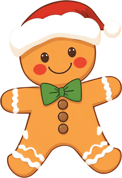 Cute Cartoon Christmas Gingerbread Man With A Green Bow png