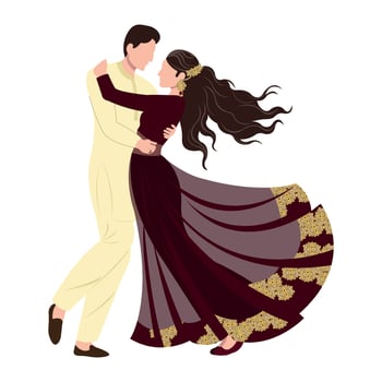 indian or hindu bride and groom couple illustration for wedding vivah and reception ceremony vector