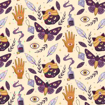 Whimsical Cat and Moth Pattern vector