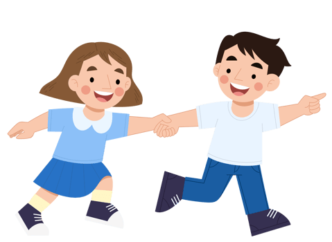 Illustration of boy and girl running together png