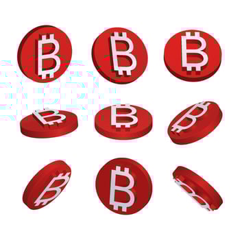 Set of bitcoin coins from different views in 3d. vector