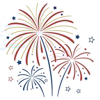 Bright fireworks burst brightly against a white background vector