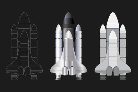 Rockets are realistic. Shuttle spaceships to launch expeditionary rockets exploring the universe, illustration vector