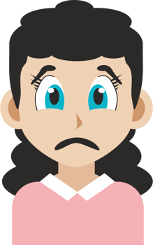 Japanese manga style illustration of a sad face young adult girl front view. png
