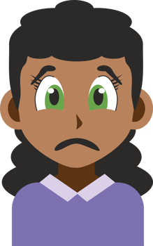 Japanese manga style illustration of a sad face young adult african american girl front view png