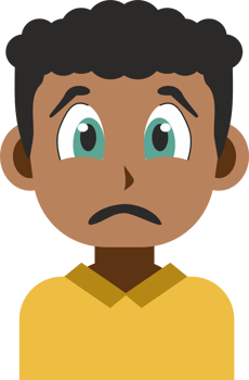 Japanese manga style illustration of a sad face young adult african american man front view png