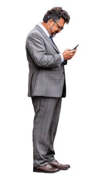 Businessman using smartphone in suit on transparent background png