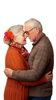 Elderly couple embracing with love and affection on transparent background png