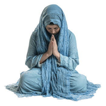 Woman in blue attire practicing meditation prayer png