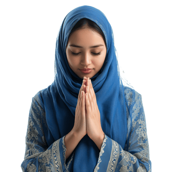 Young woman in blue praying with hands clasped png