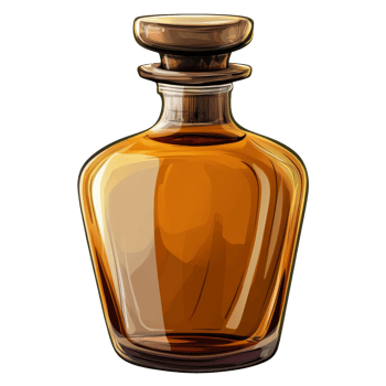 Elegant brown glass bottle with wooden stopper png