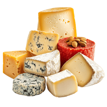 Diverse selection of artisanal cheeses with nuts png