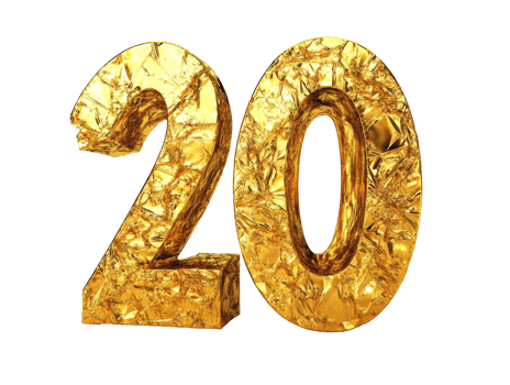 Golden 20 in sparkling texture on white background png