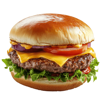 Juicy cheeseburger with fresh ingredients and bun png