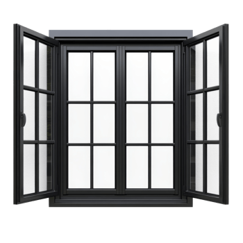Modern black window design with open sashes png