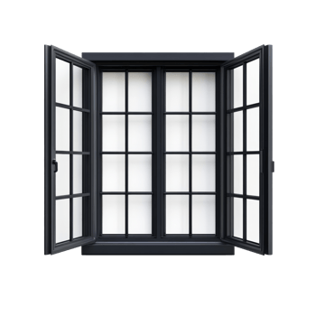Black framed window open to bright space outside png