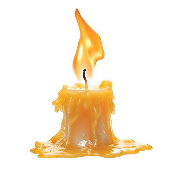 Bright candle flame illuminating melted wax scene png
