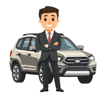 Sales pro confidently by a vehicle png