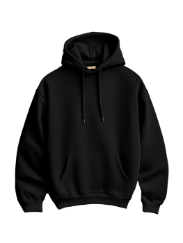 Comfortable black hoodie with drawstring and front pocket on transparent background png