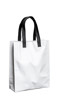 White shopping bag with black handles and textured surface on transparent background png