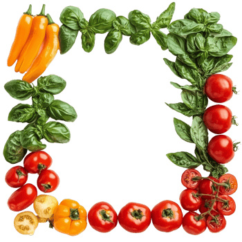 Vibrant arrangement of fresh vegetables and herbs png