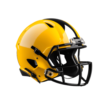 Glossy yellow and black football helmet on transparent background png
