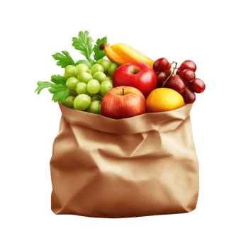 Fresh fruits and vegetables in a burlap bag png