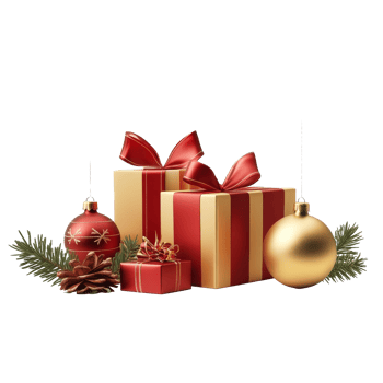 Holiday decor with gifts and ornaments png