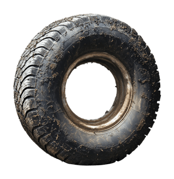 Old muddy tire resting on a white background png