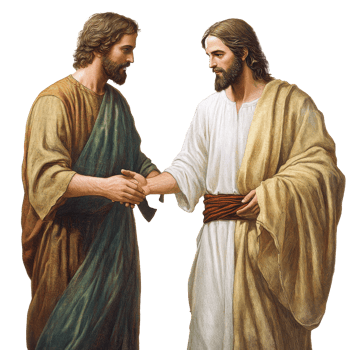 Meeting of two figures in a religious context png