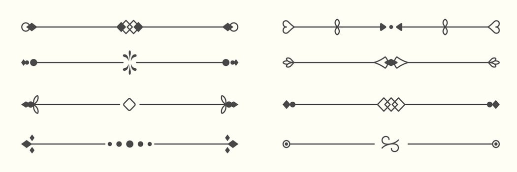 Ornamental Dividers Set. Vintage Line Separators. Curve Border Decoration Collection. Ornate Design Elements. Isolated Illustration vector