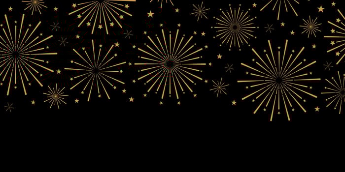 Gold and black fireworks banner, starburst festive border design, celebration wallpaper, dark vector