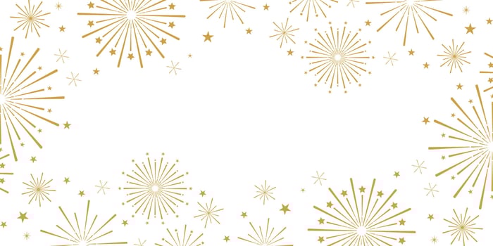 Gold fireworks frame, festive holiday celebration border or banner design, starburst explosion background design vector