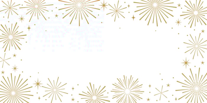 Firework festive frame design, elegant golden greeting banner or border starburst illustration, isolated transparent vector