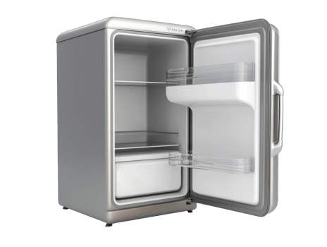 Compact stainless fridge, door ajar png