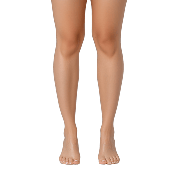Female legs standing with natural skin tone and smooth texture on transparent background png