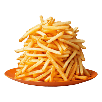 Pile of crispy golden French fries on transparent background png